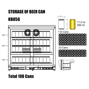 KingsBottle 36" Heating Glass 2 Door Built In Beverage Fridge